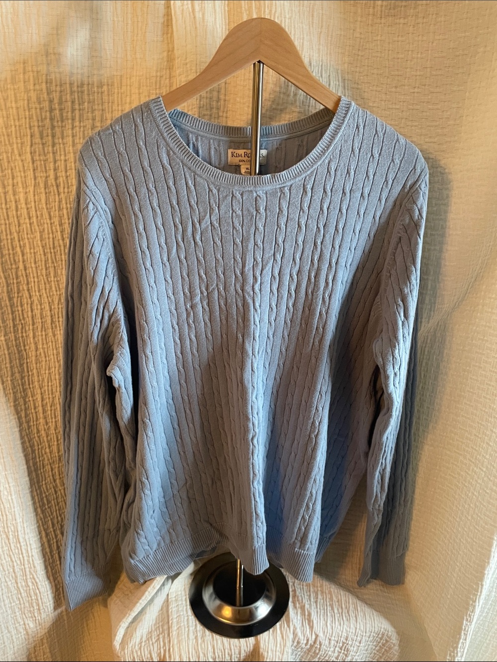 Kim Rogers Pale Blue Cable-Knit Crewneck Sweater | XL